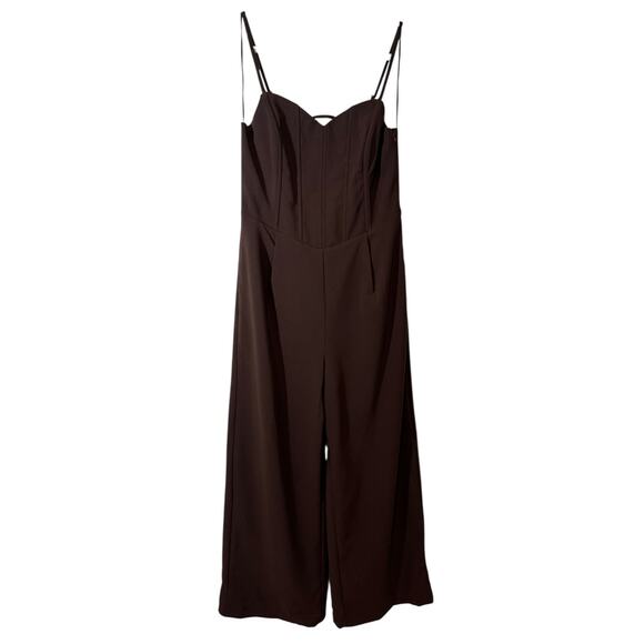 NWt Endless Rose Bustier Wide Leg Jumpsuit Chocolate Brown Medium Corset - Picture 4 of 11